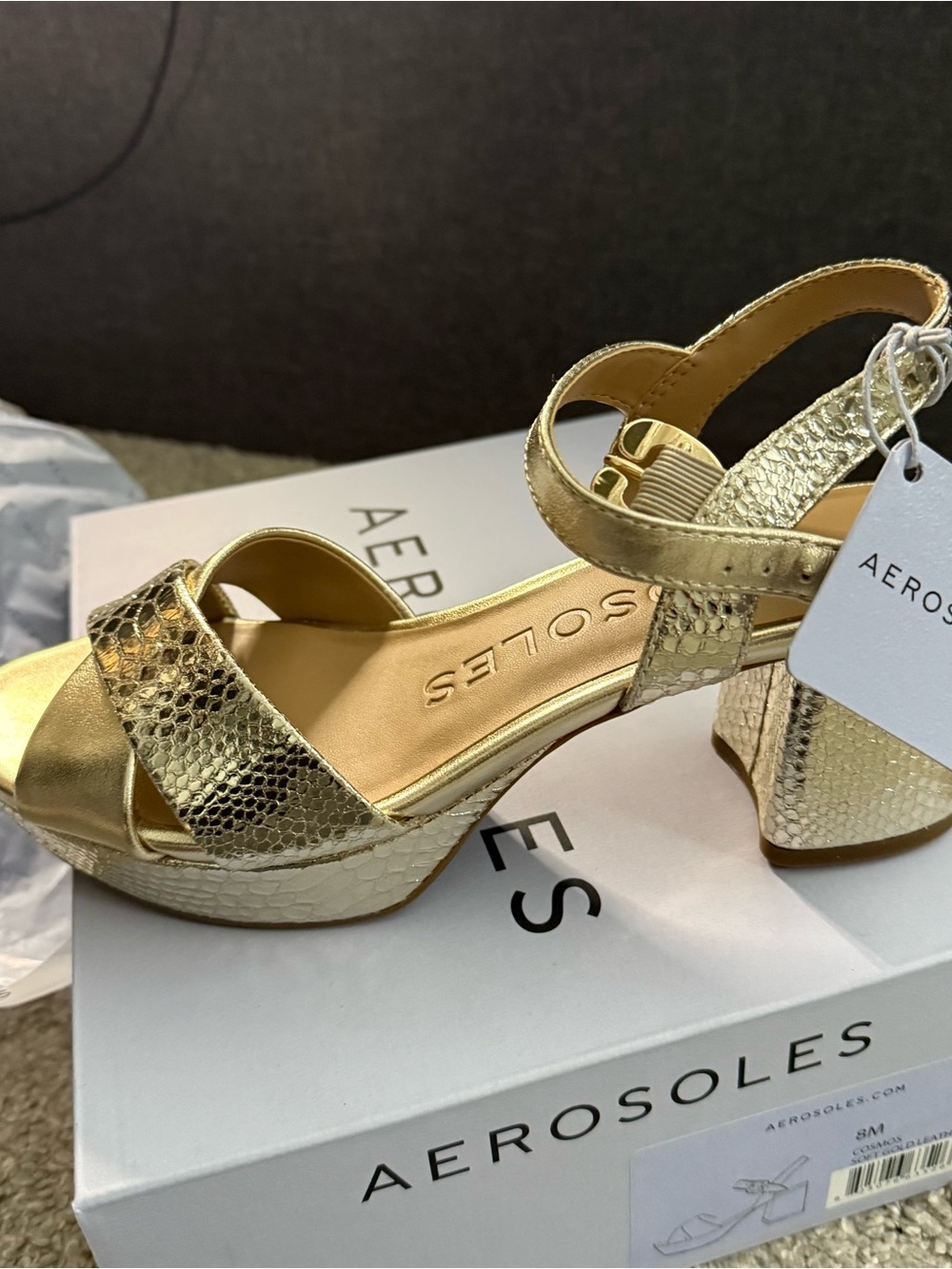 AEROSOLES Metallic Gold Platform Sandals with Block Heel